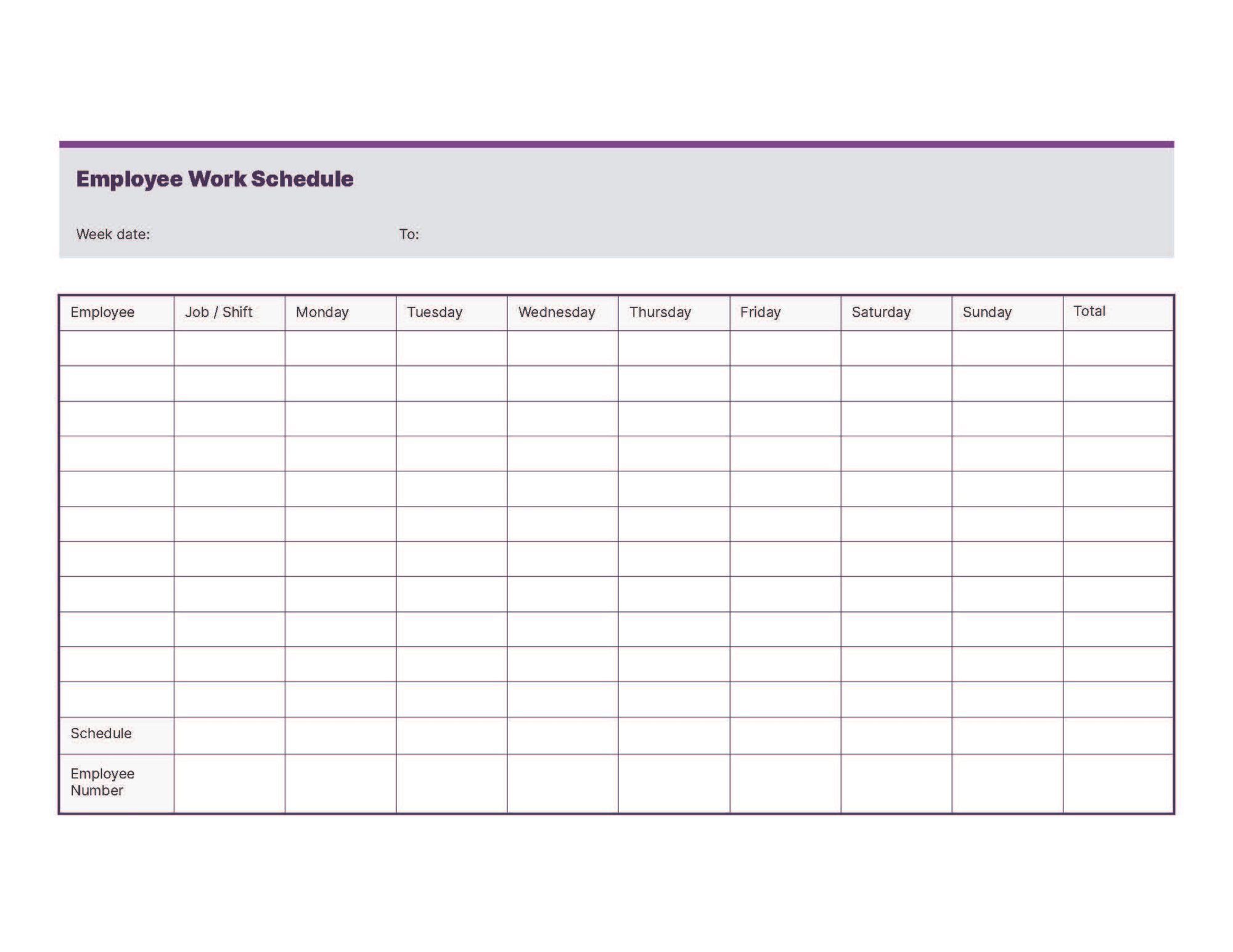 Weekly employee schedule template