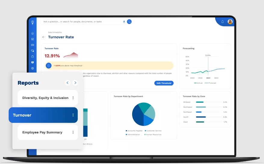 A view of Ceridian Dayforce reports on a laptop screen.