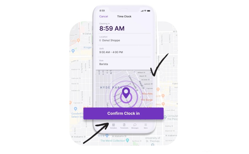 A view of Homebase’s time tracking tool.