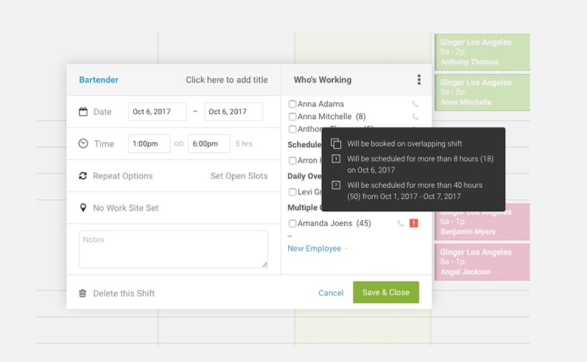 A view of TCP Humanity Scheduling’s dashboard with alerts to avoid clashes.