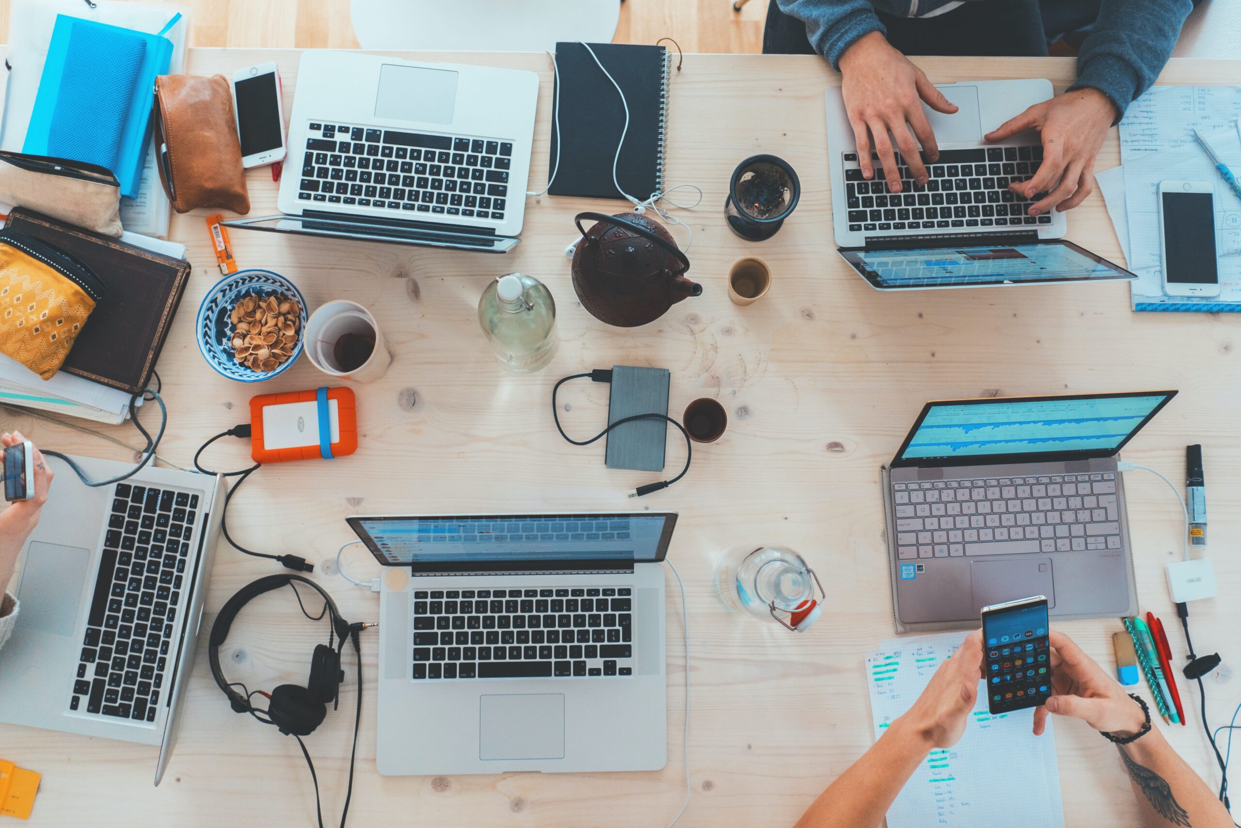 People working at computers at a small business