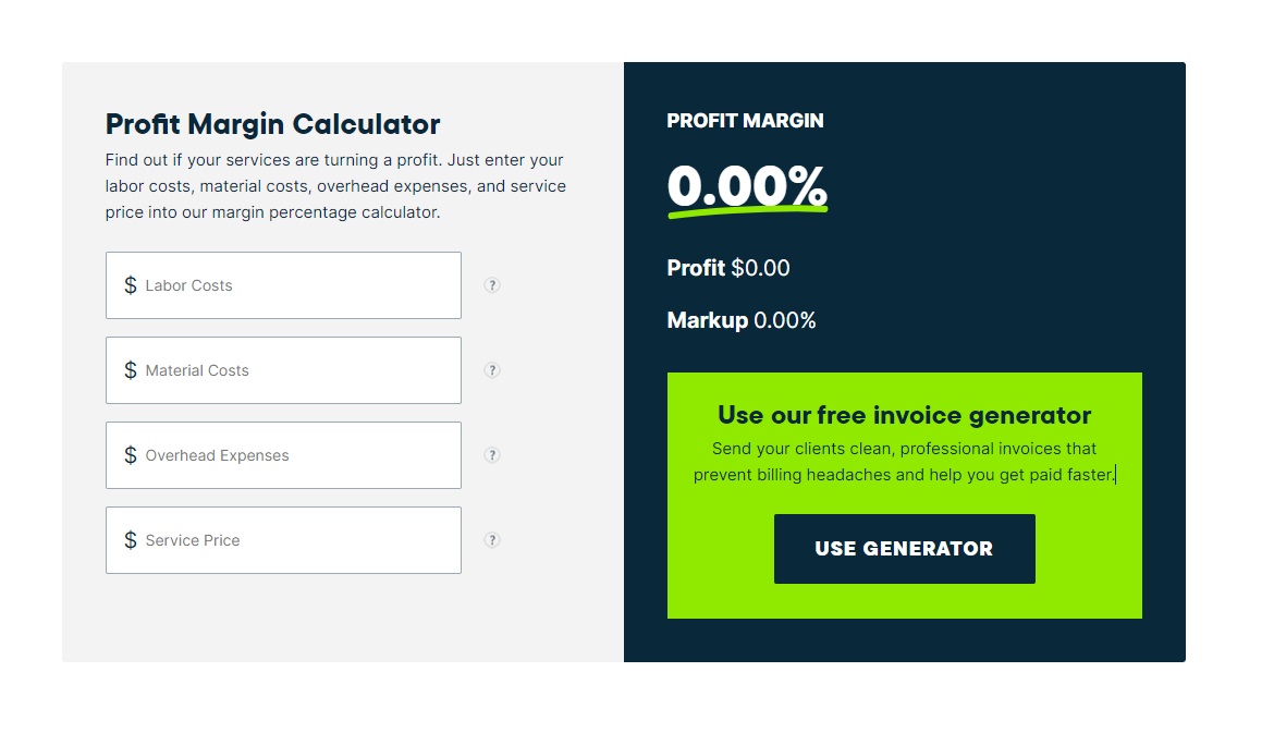 A screen showing Profit Margin Calculator’s interactive tool.