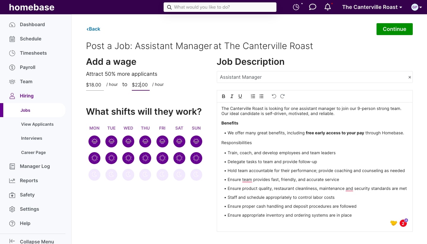 A screenshot of Homebase's hiring and onboarding tool.