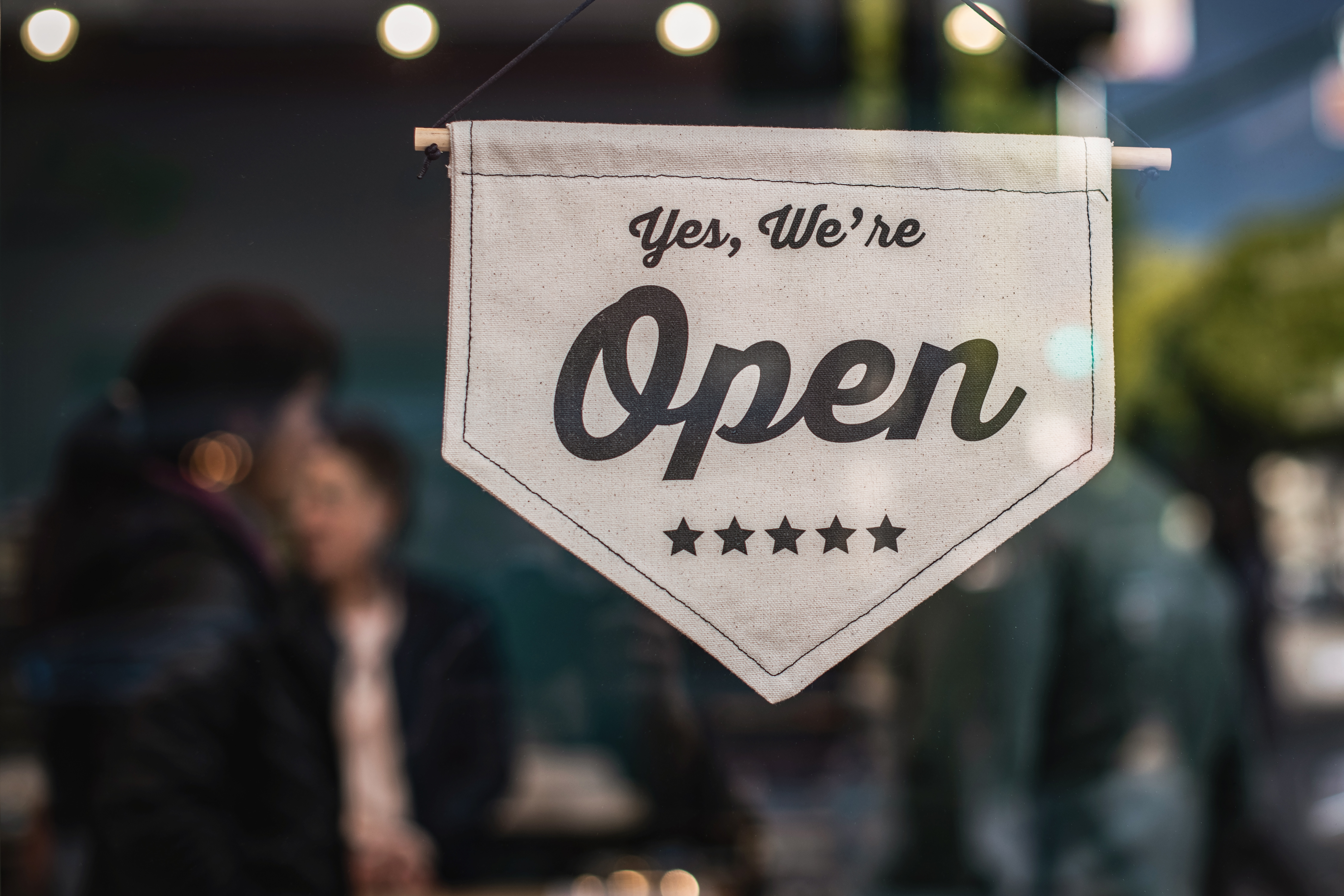 Open sign on a small business