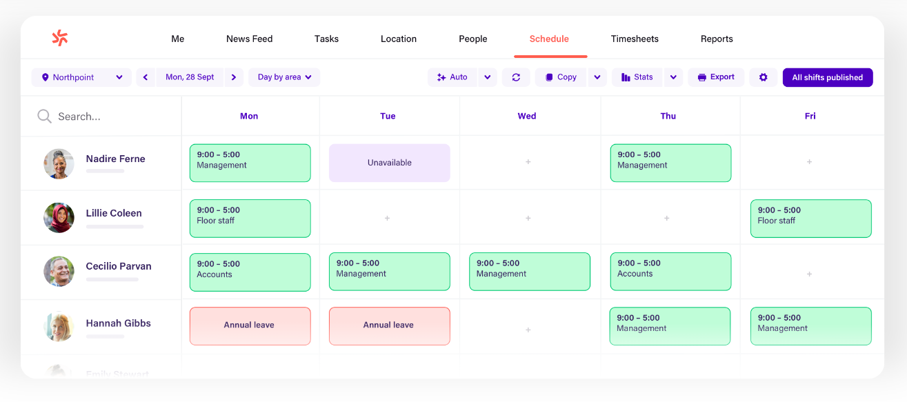 Screenshot of Deputy's schedule builder.