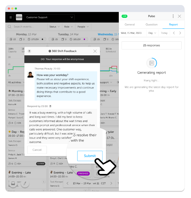 A screenshot of the Soon feedback feature.