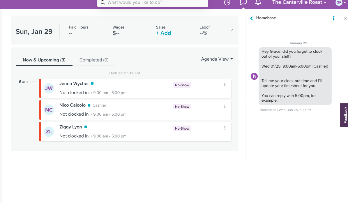 Homebase team communication software