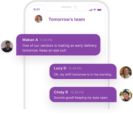 A screenshot of Homebase’s messaging app where employees can interact with each other.