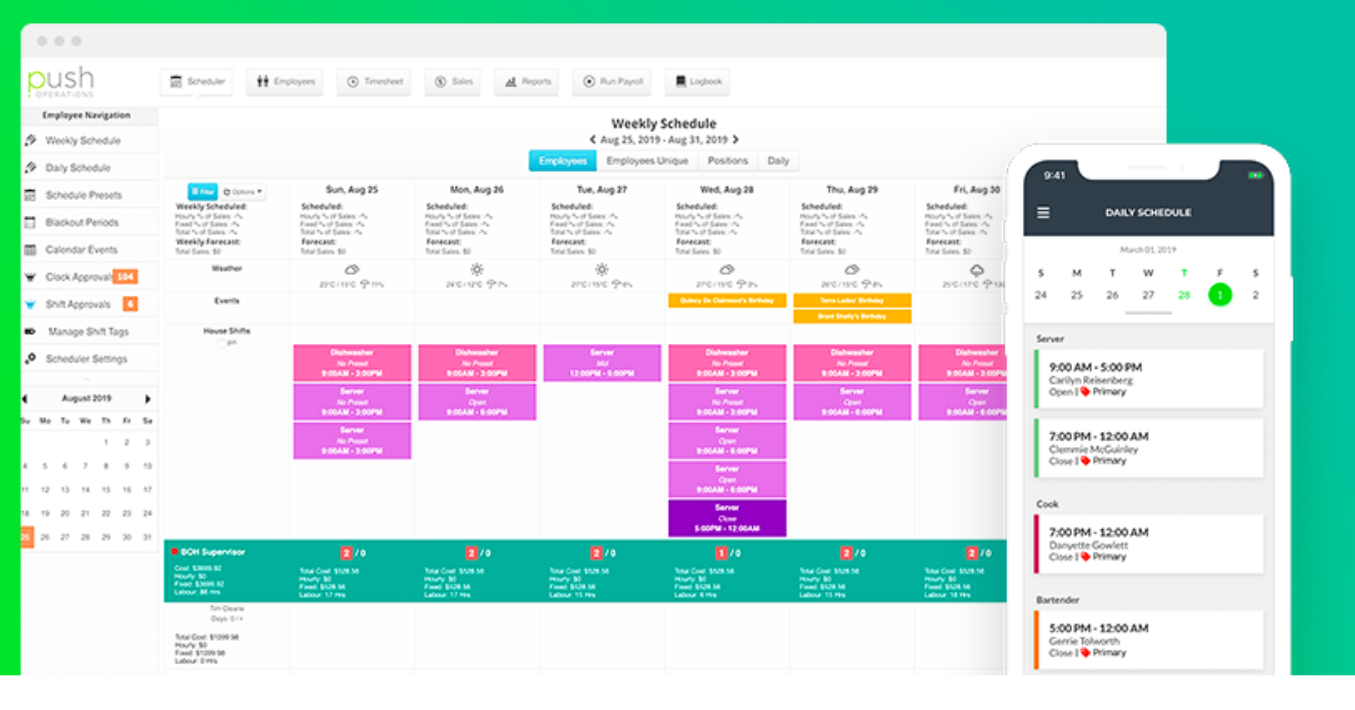 A screenshot of Push's online and mobile scheduling interface.