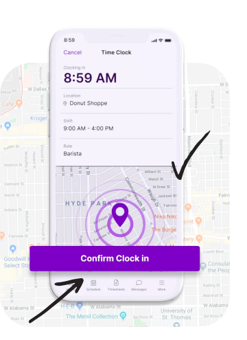 A screenshot of Homebase's mobile time clock.