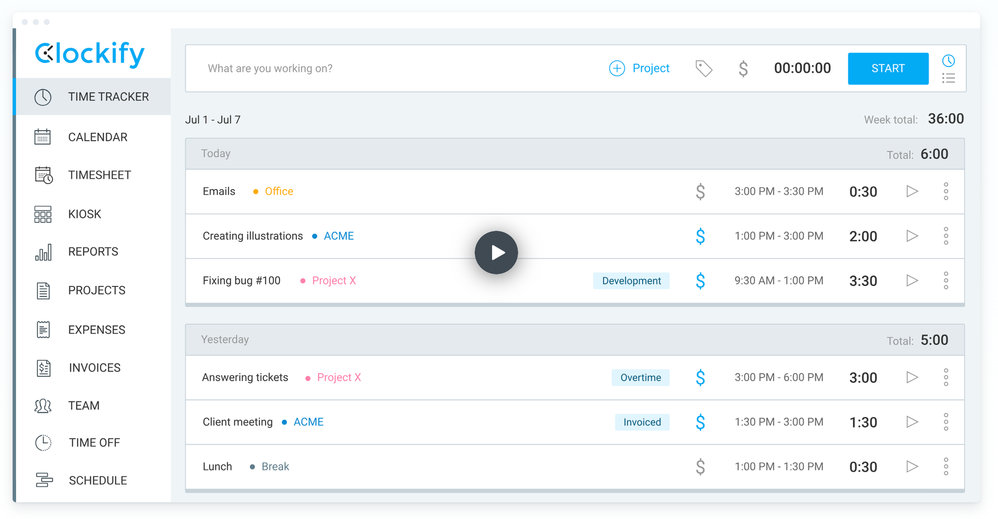 Clockify time tracking