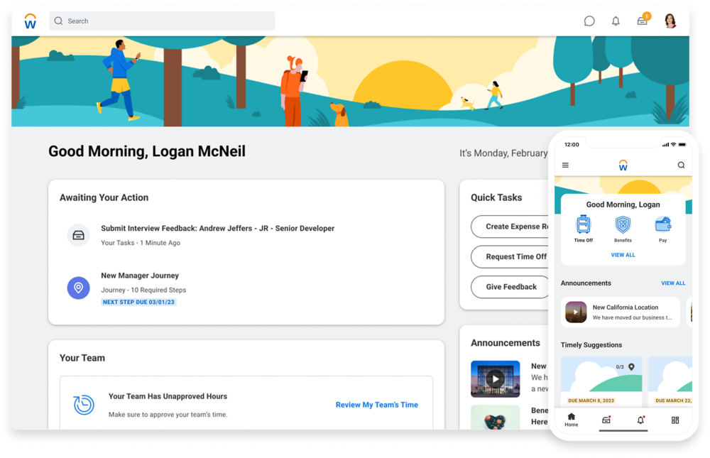 A view of the Workday HCM dashboard